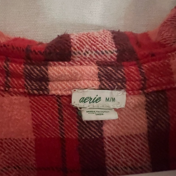 Aerie Oversized flannel red plaid button shirt 90s heavy weight size M - Picture 3 of 7